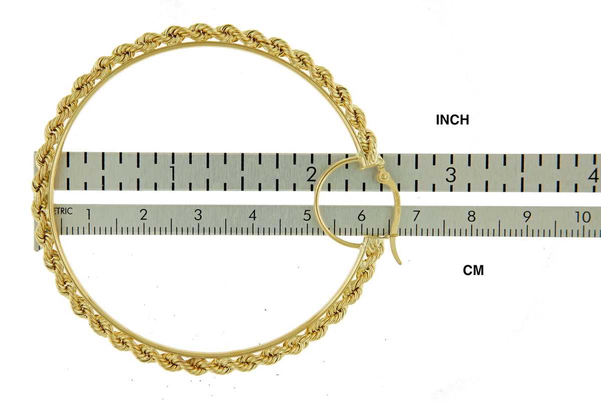 10k yellow gold diamond cut rope round hoop earrings 65mm x 2.95mm