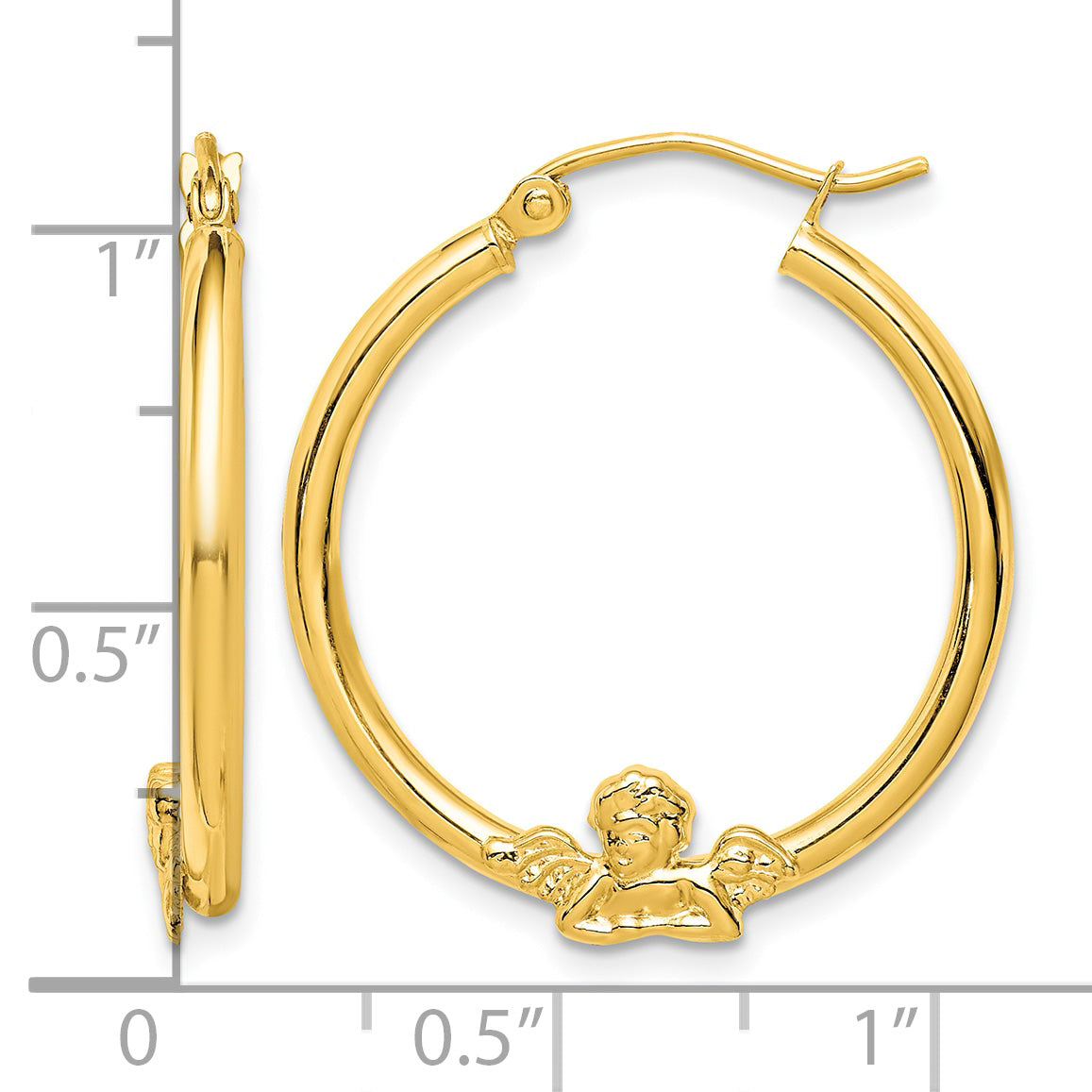 10K Yellow Gold 20mm x 3mm Angel Round Hoop Earrings
