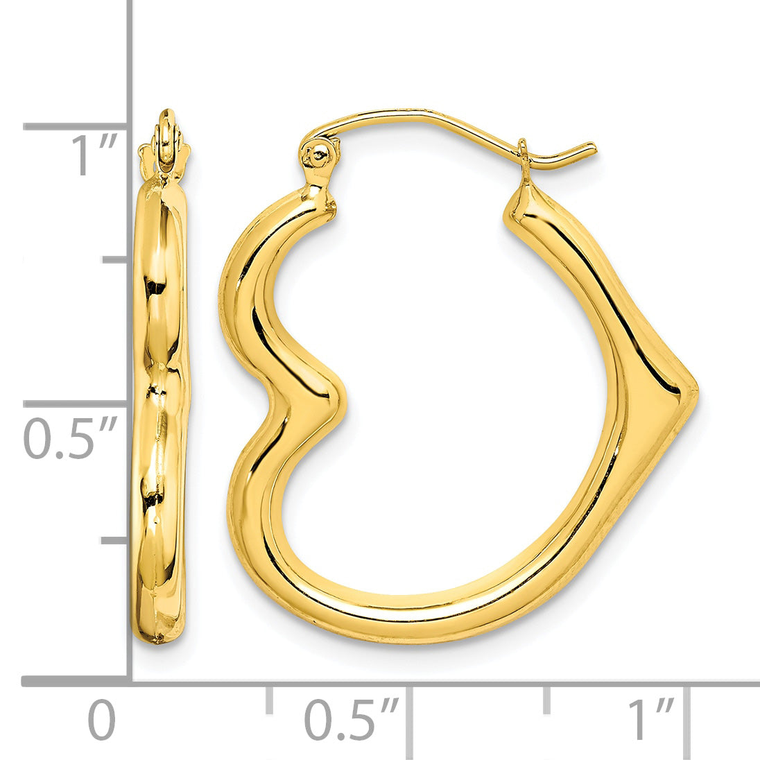 10K Yellow Gold 26mm x 2mm Side Heart Shape Round Hoop Earrings