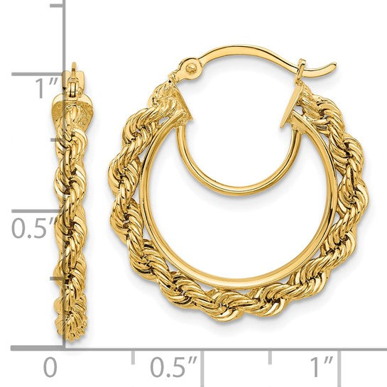 10k yellow gold diamond cut rope round hoop earrings 24mm x 2.95mm