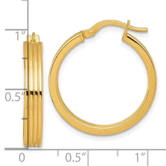 10K Yellow Gold 25mm x 4mm Polished Grooved Round Hoop Earrings