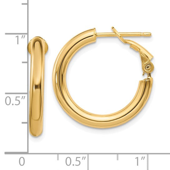 10k yellow gold classic round hoop omega back earrings 21mm x 3mm