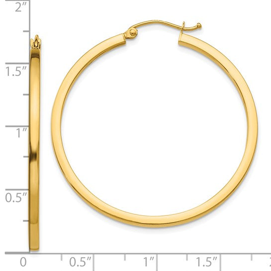 10k yellow gold classic square tube round hoop earrings 41mm x 2mm