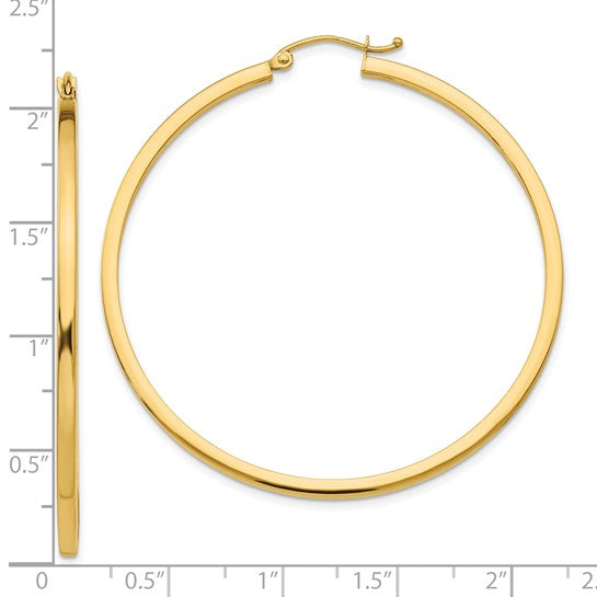10k yellow gold classic square tube round hoop earrings 51mm x 2mm