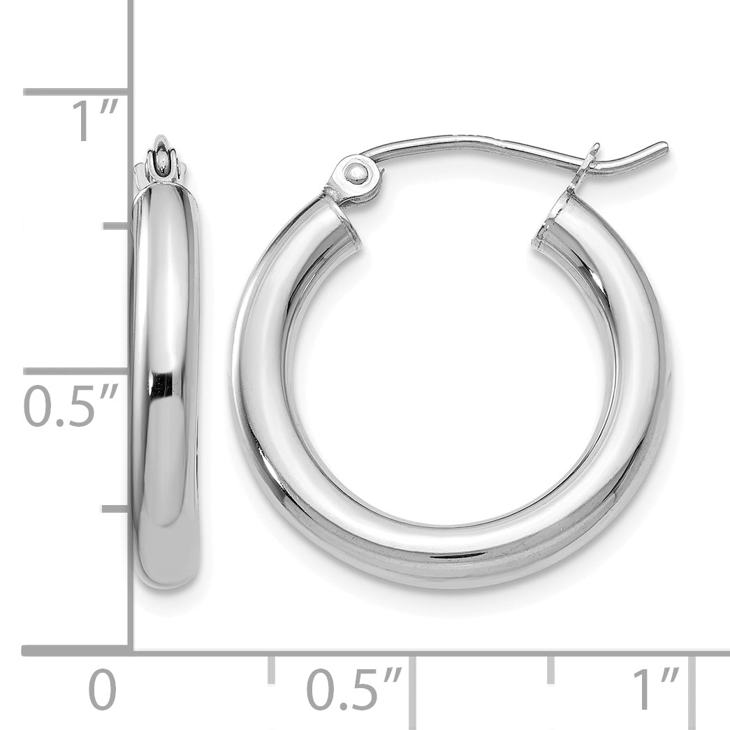 10K White Gold Classic Round Hoop Earrings 15mm x 3mm Approx. 1.41g
