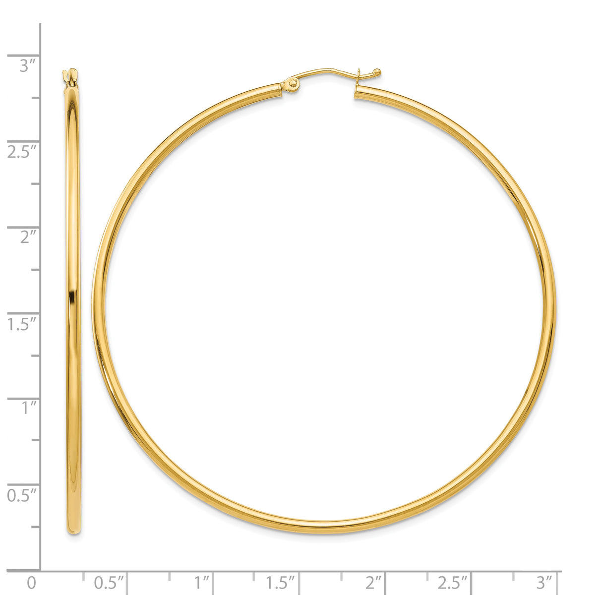 10K Yellow Gold 65mm x 2.5mm Round Hoop Earrings