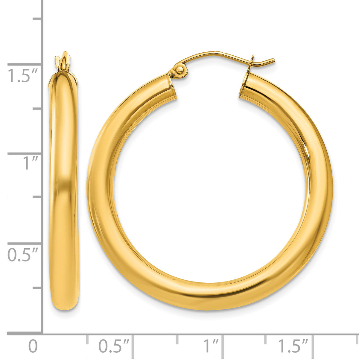 10K Yellow Gold Classic Round Hoop Earrings 35mm x 4mm