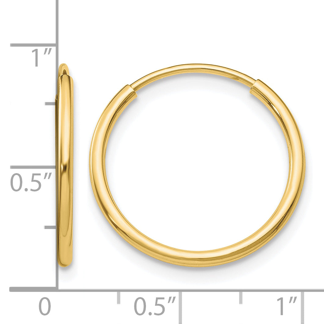 10K Yellow Gold 20mm x 1.25mm Endless Round Hoop Earrings