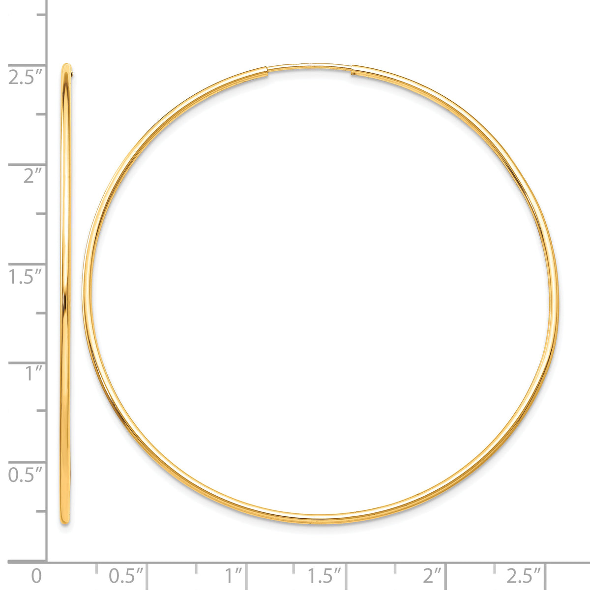 10K Yellow Gold 60mm x 1.25mm Round Hoop Earrings