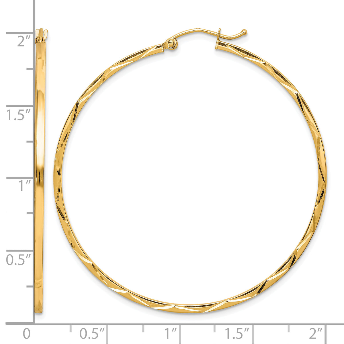 10K Yellow Gold 50mm x 1.5mm Diamond Cut Round Hoop Earrings
