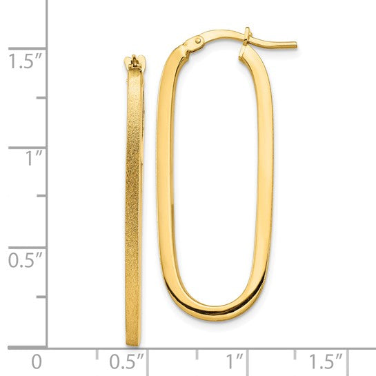 10K Yellow Gold 37.75mm x 15.5mm x 2mm Satin Polished Oval Hoop Earrings