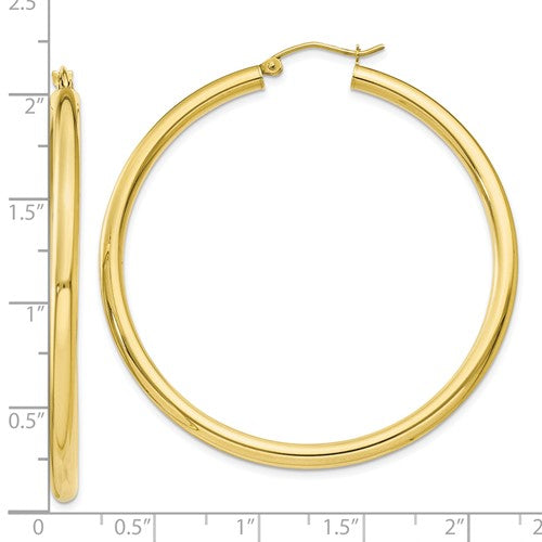 10k yellow gold classic round hoop earrings 50mm x 3mm