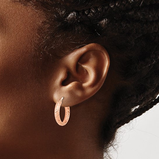 14k rose gold diamond cut inside outside round hoop earrings 19mm x 3.75mm