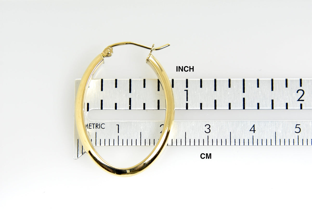 14K Yellow Gold 30mm x 22mm x 3.5mm Classic Modern Oval Hoop Earrings