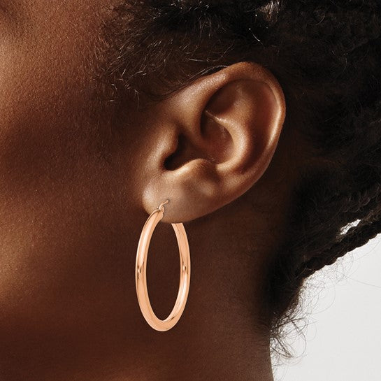 14k rose gold classic round hoop earrings 34mm x 3mm