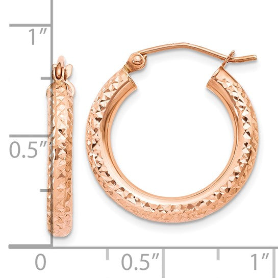 10k rose gold diamond cut round hoop earrings 20mm x 3mm