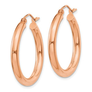 14K Rose Gold Classic Round Hoop Earrings 25mm x 3mm