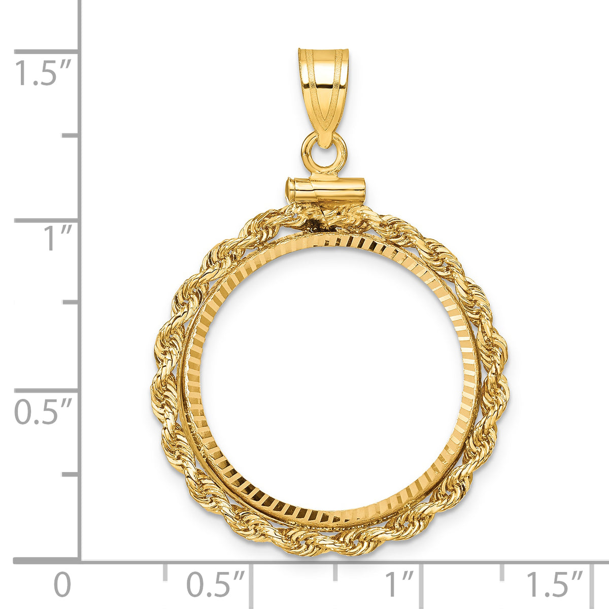 14K Yellow Gold 22 mm Coin Bezel Holder Pendant Charm Diamond Cut Rope Edge 1/4 oz American Eagle Panda 2 Rand US $5 Jamestown Screw Top