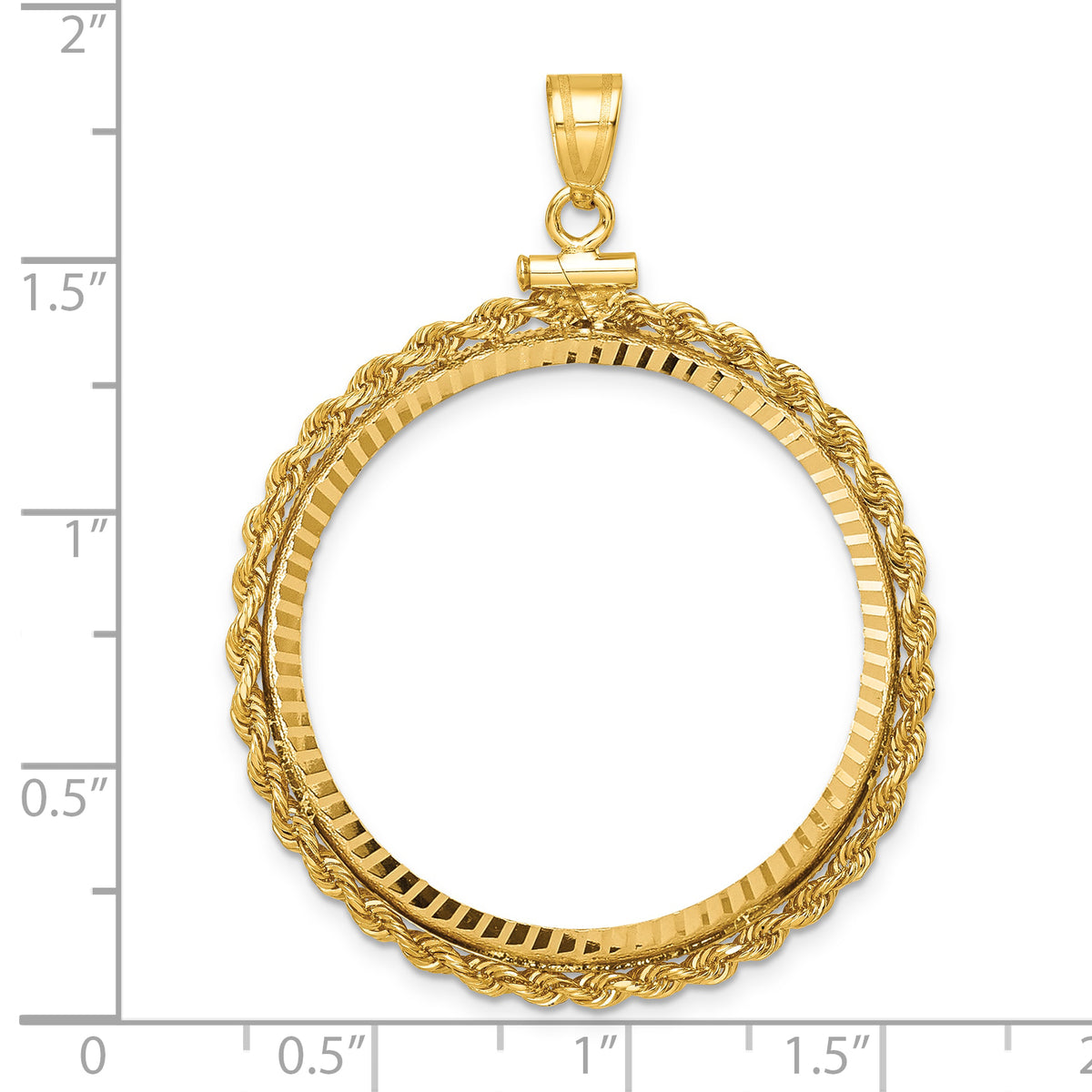 14K Yellow Gold 32 mm Coin Bezel Holder Pendant Charm Diamond Cut Rope Edge Old US Series 1 oz Panda Australian Nugget Kangaroo Koala Screw Top