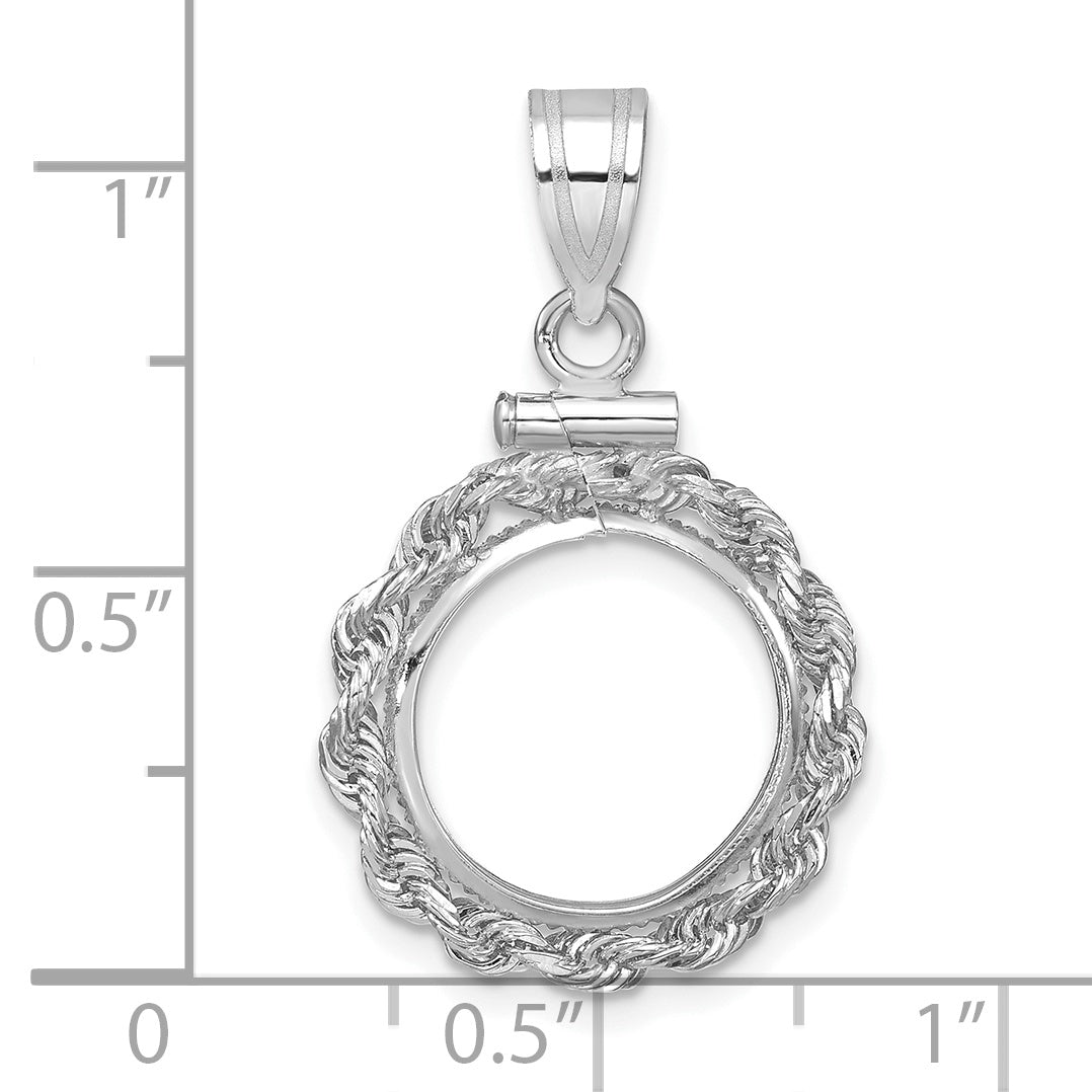 14K White Gold 13 mm Coin Bezel Holder Pendant Charm Rope Edge US $1 Dollar Type 1 and 2 Peso Screw Top