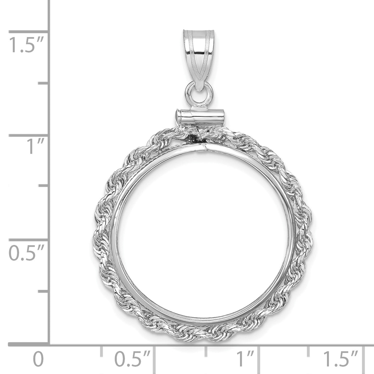 14K White Gold 22 mm Coin Bezel Holder Pendant Charm Rope Edge 1/4 oz American Eagle Panda 2 Rand US $5 Jamestown Screw Top