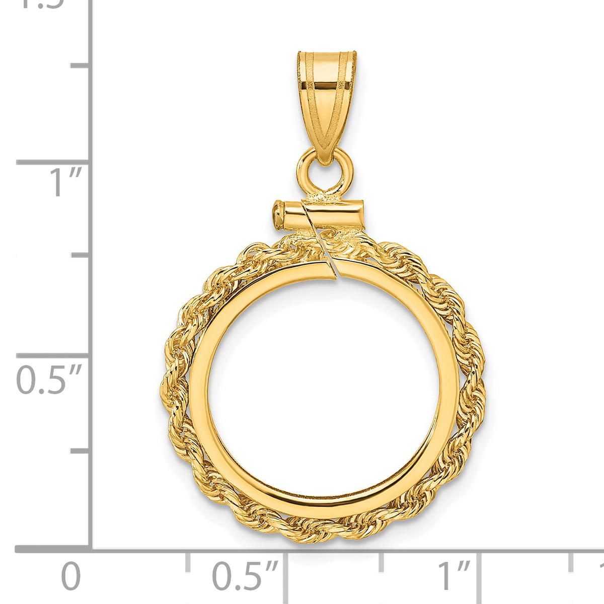 14K Yellow Gold 16.5 mm Coin Bezel Holder Pendant Charm Rope Edge 1/10 oz American Eagle Krugerrand Screw Top