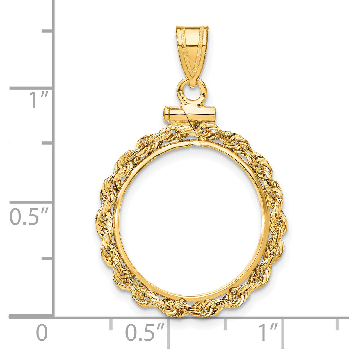 14K Yellow Gold 18 mm Coin Bezel Holder Pendant Charm Rope Edge US Dime 1/10 oz Panda Cat Screw Top
