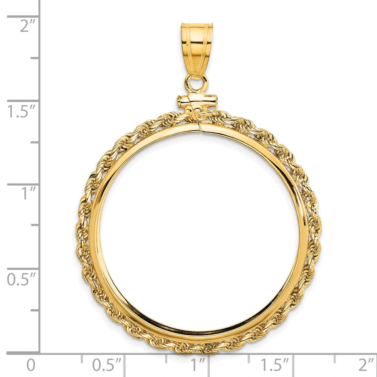 14K Yellow Gold 32.7 mm Coin Bezel Holder Pendant Charm Rope Edge 1 oz American Eagle Cat Krugerrand Screw Top
