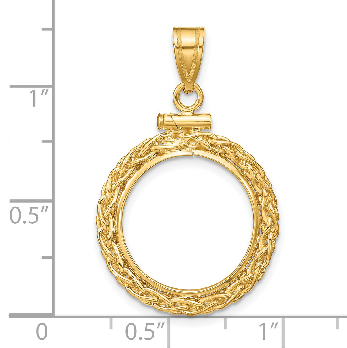 14K Yellow Gold 16 mm Coin Bezel Holder Pendant Charm Wheat Chain 1/10 oz Maple Leaf Philharmonic Australian Nugget Kangaroo Screw Top