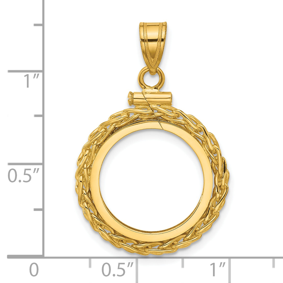 14K Yellow Gold 16.5 mm Coin Bezel Holder Pendant Charm Wheat Chain 1/10 oz American Eagle Krugerrand Screw Top