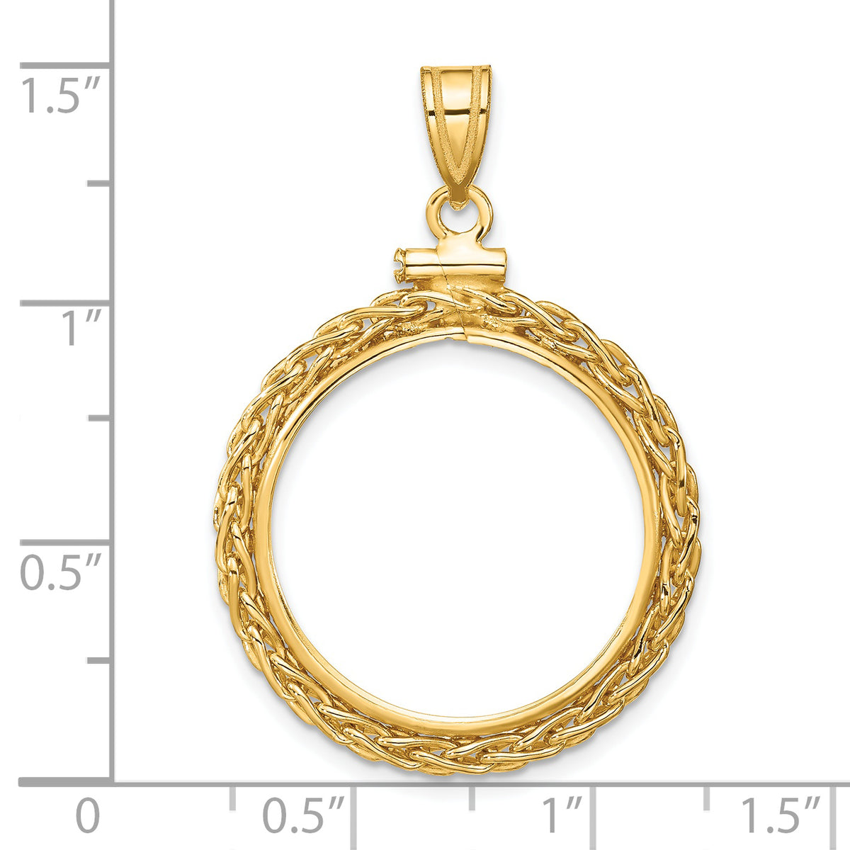 14K Yellow Gold 21.6 mm Coin Bezel Holder Pendant Charm Wheat Chain US $5 Dollar Liberty Indian Statue of Liberty Bald Eagle Congressional Screw Top