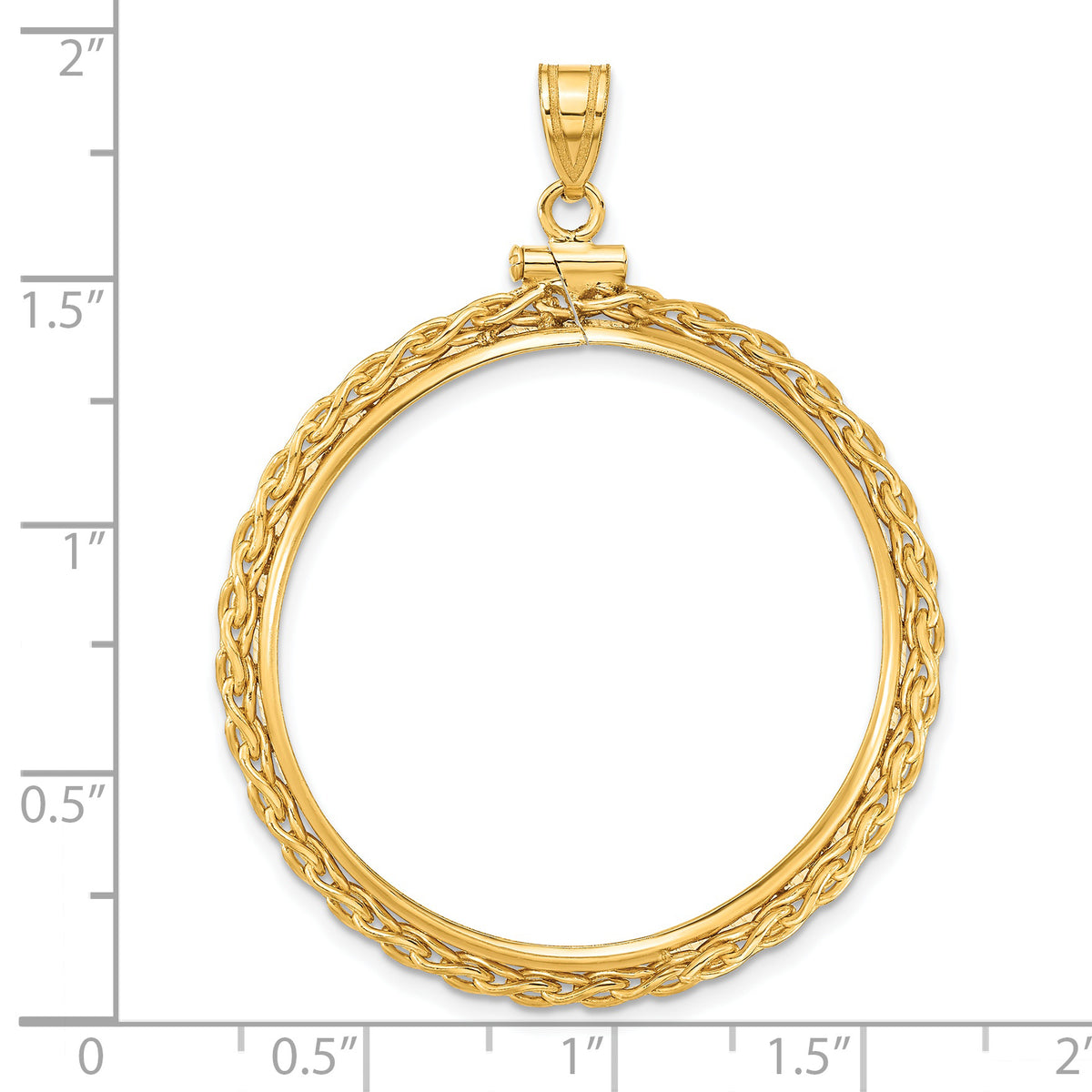 14K Yellow Gold 32.7 mm Coin Bezel Holder Pendant Charm Wheat Chain 1 oz American Eagle Cat Krugerrand Screw Top