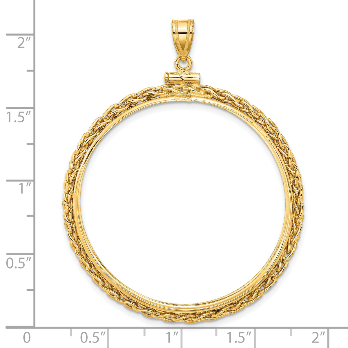 14K Yellow Gold 37 mm Coin Bezel Holder Pendant Charm Wheat Chain 50 Peso Screw Top