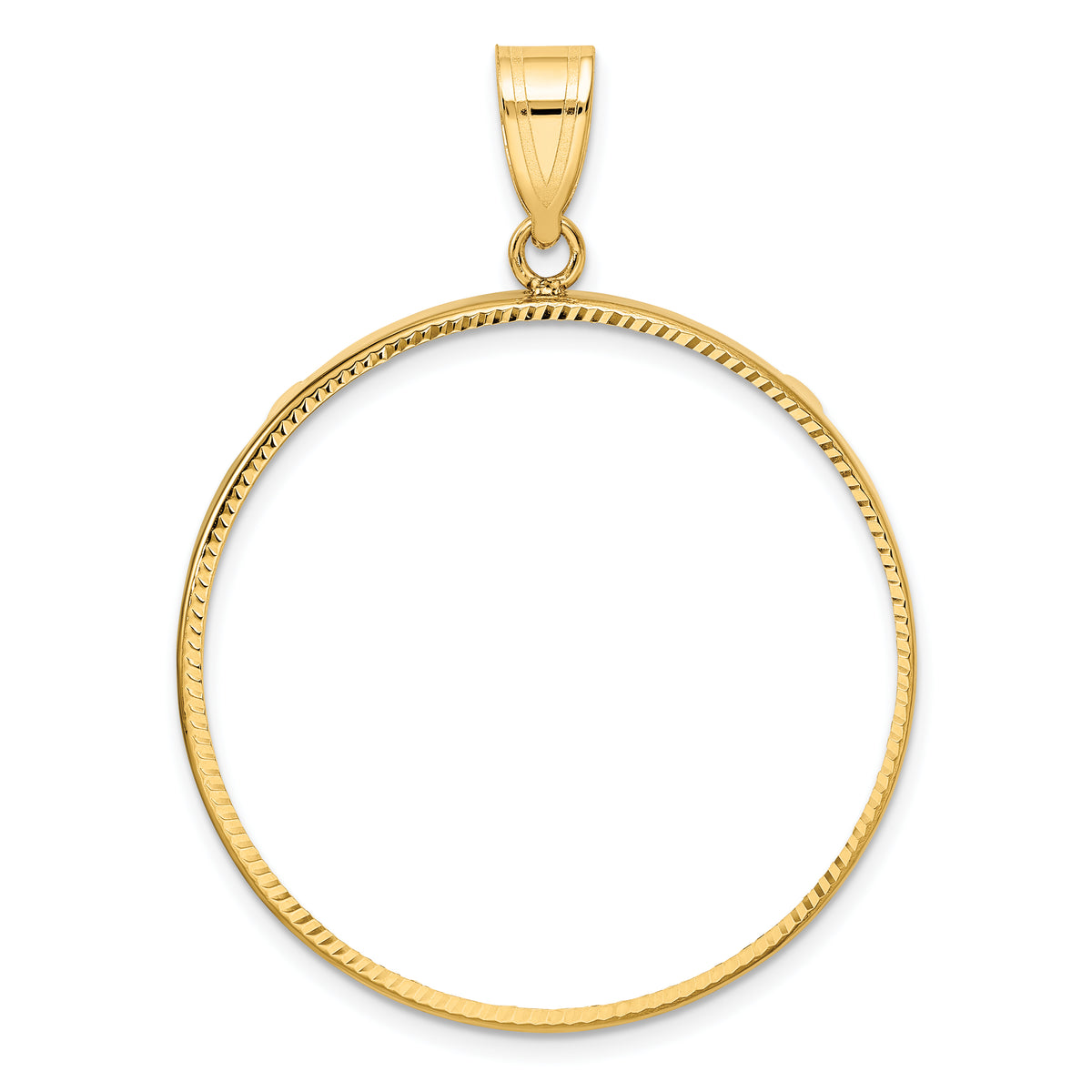 10k yellow gold diamond cut 1 oz american eagle cat krugerrand coin bezel holder pendant prong fits 32.7 mm coins