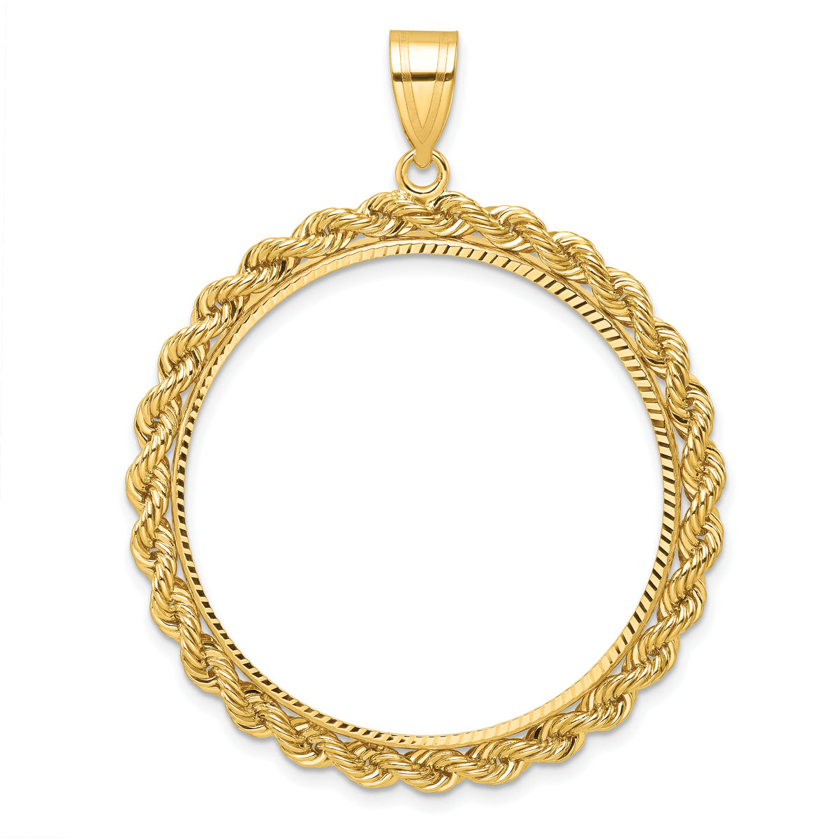 10k yellow gold diamond cut rope edge 1 oz american eagle cat krugerrand coin bezel holder pendant prong fits 32.7 mm coins