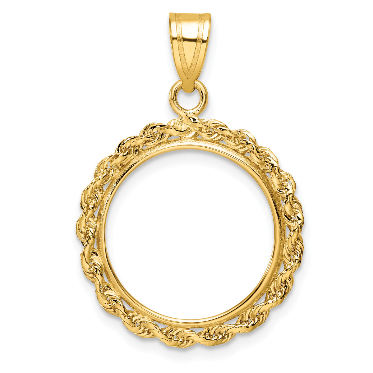 10k yellow gold rope edge 1/10 oz american eagle krugerrand coin bezel holder pendant prong fits 16.5 mm coins