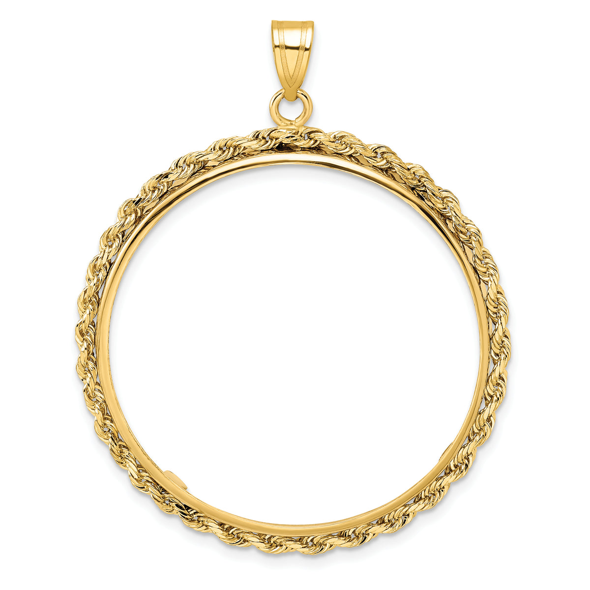 10k yellow gold rope edge 1 oz american eagle cat krugerrand coin bezel holder pendant prong fits 32.7 mm coins