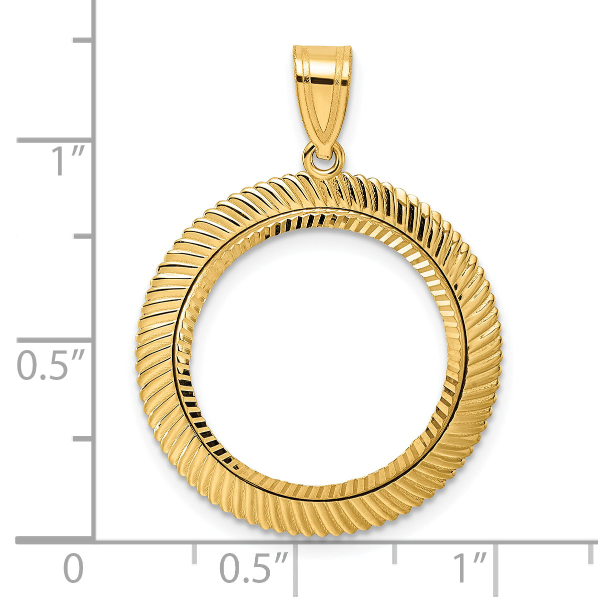 14K Yellow Gold 18 mm Coin Bezel Holder Pendant Diamond Cut Scalloped US Dime 1/10 oz Panda Cat Prong