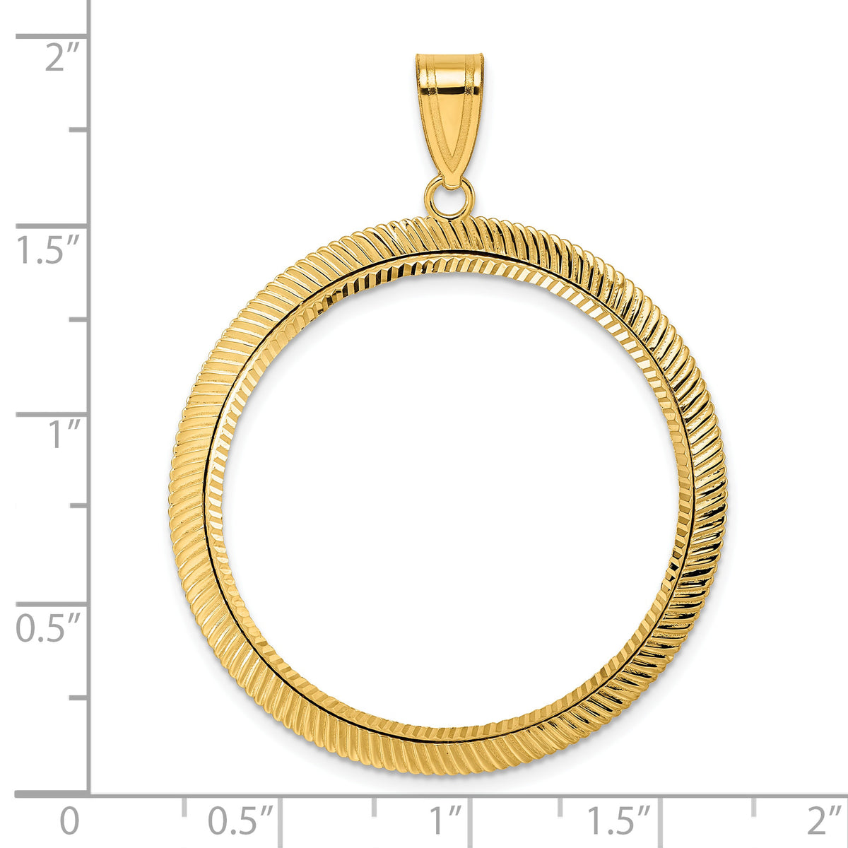 14K Yellow Gold 32.7 mm Coin Bezel Holder Pendant Diamond Cut Scalloped 1 oz American Eagle Cat Krugerrand Prong