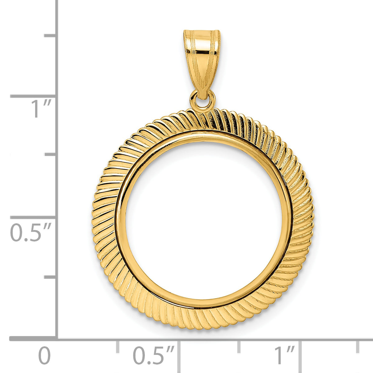14K Yellow Gold 18 mm Coin Bezel Holder Pendant Textured Scalloped US Dime 1/10 oz Panda Cat Prong