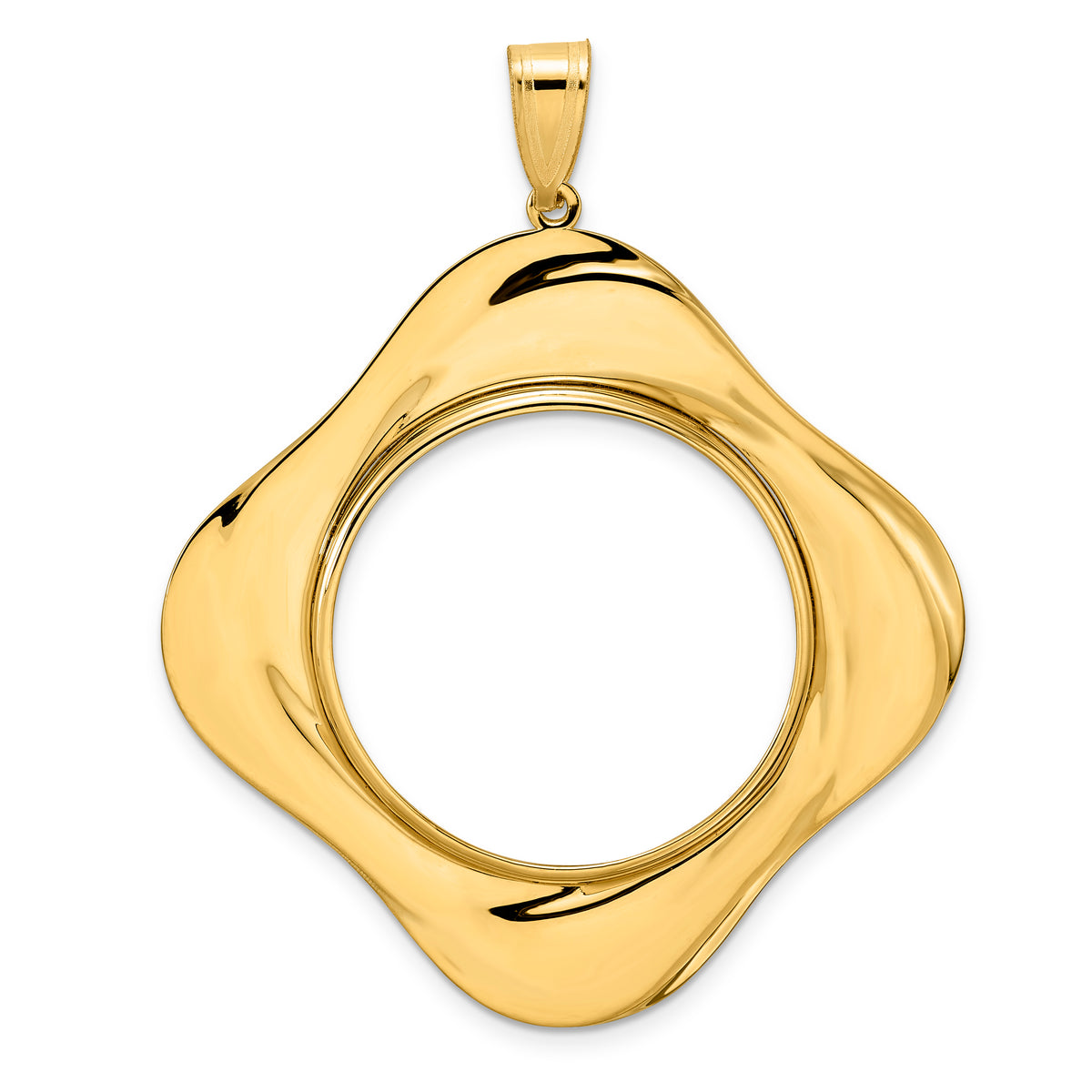 14K Yellow Gold 1/2 oz American Eagle Panda US $10 Dollar Liberty Indian Diagonal Riptide Prong Coin Bezel Holder Pendant Fits 27 mm Coins