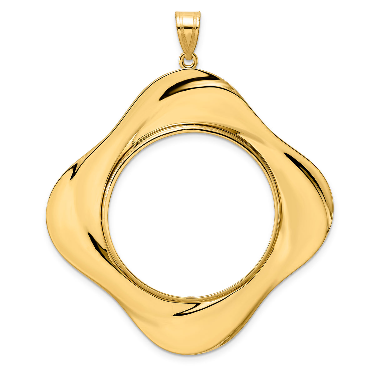 14K Yellow Gold Old US Series 1 oz Panda Australian Nugget Kangaroo Koala Diagonal Riptide Prong Coin Bezel Holder Pendant Fits 32 mm Coins
