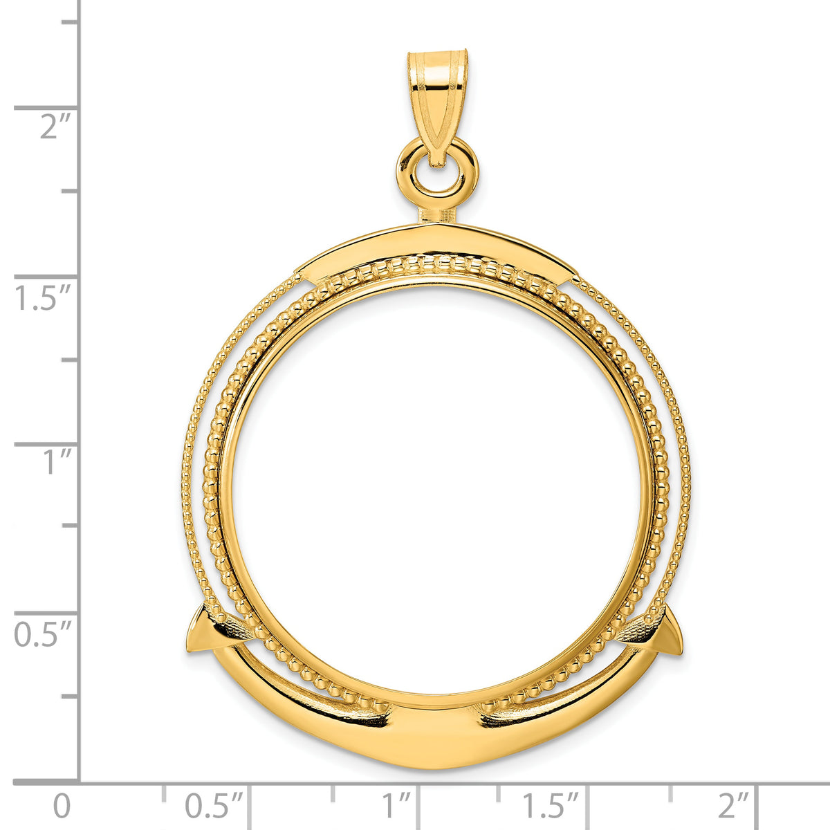 14K Yellow Gold 32.7 mm Coin Bezel Holder Pendant Beaded Ships Anchor 1 oz American Eagle Cat Krugerrand Prong