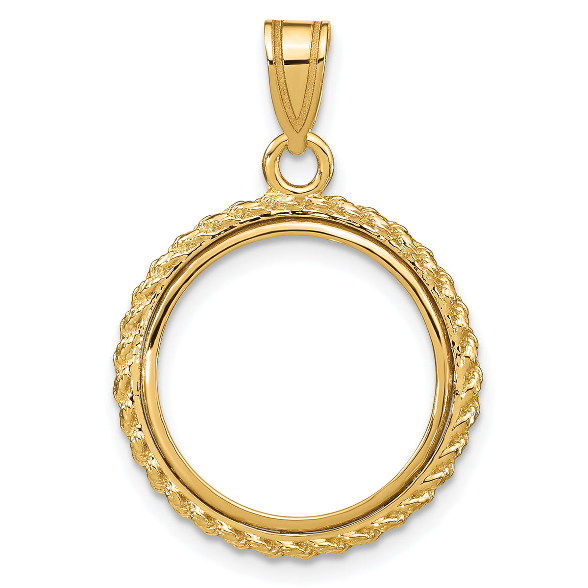 10k yellow gold rope edge 1/10 oz american eagle krugerrand coin bezel holder pendant prong fits 16.5 mm coins