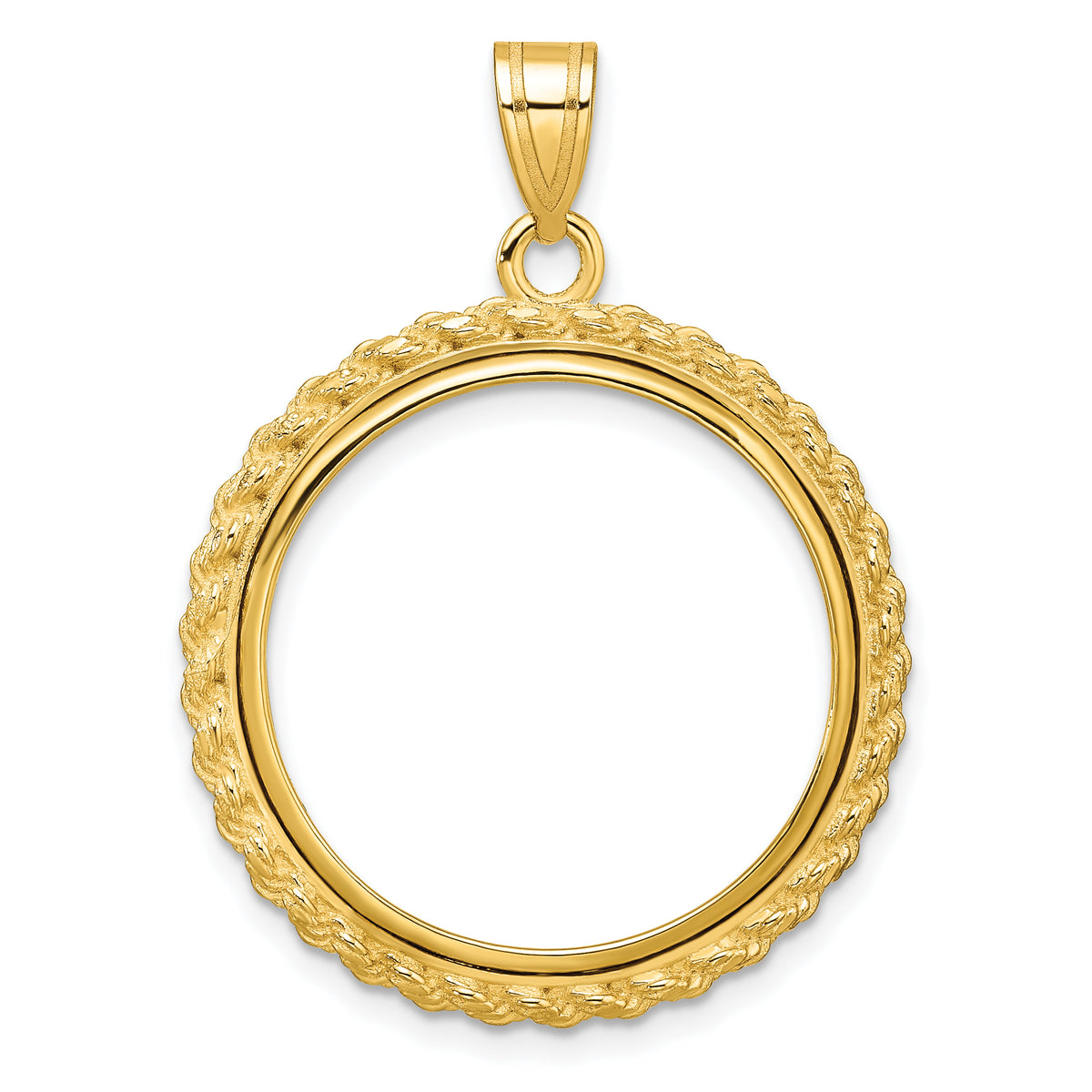 10k yellow gold rope edge 1/4 oz american eagle panda 2 rand us $5 jamestown coin bezel holder pendant prong fits 22 mm coins