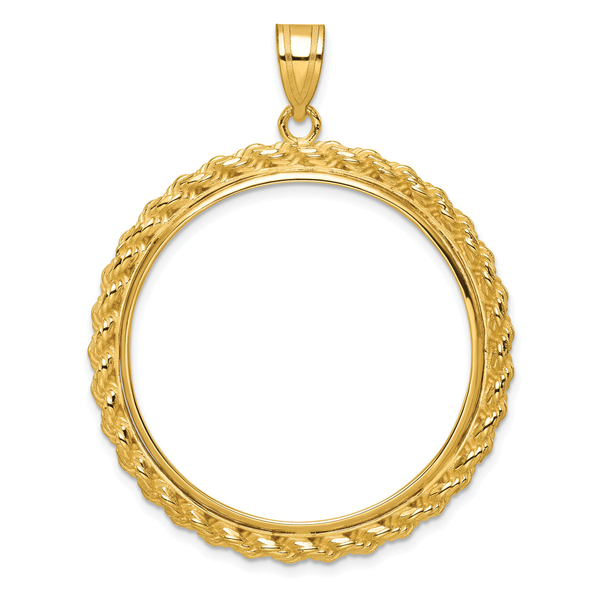 10k yellow gold rope edge 1 oz american eagle cat krugerrand coin bezel holder pendant prong fits 32.7 mm coins