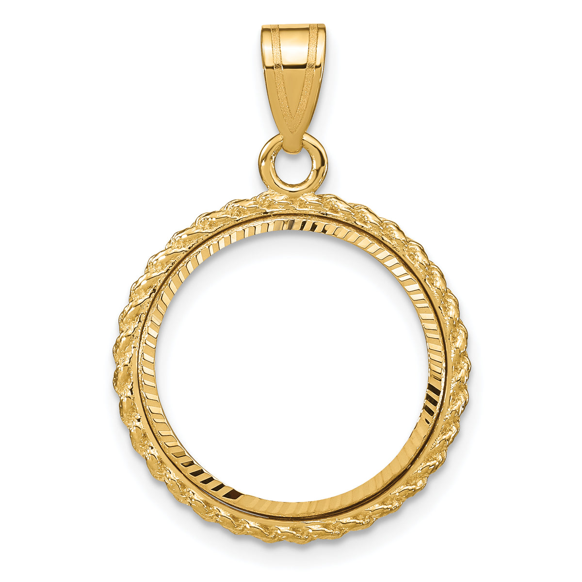 10k yellow gold diamond cut rope edge 1/10 oz american eagle krugerrand coin bezel holder pendant prong fits 16.5 mm coins