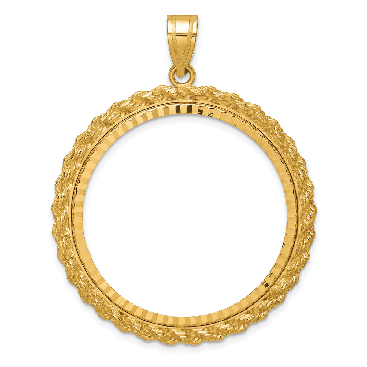 10k yellow gold diamond cut rope edge 1 oz american eagle cat krugerrand coin bezel holder pendant prong fits 32.7 mm coins