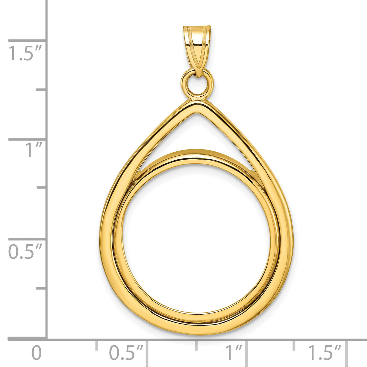 10K Yellow Gold 22 mm Coin Bezel Holder Pendant Teardrop 1/4 oz American Eagle Panda 2 Rand US $5 Jamestown Prong