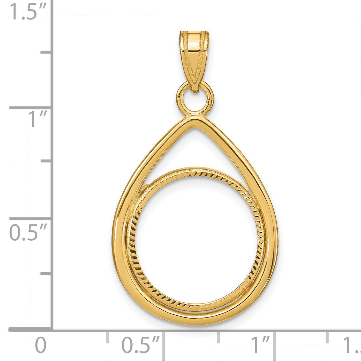 10K Yellow Gold 16.5 mm Coin Bezel Holder Pendant Diamond Cut Teardrop 1/10 oz American Eagle Krugerrand Prong